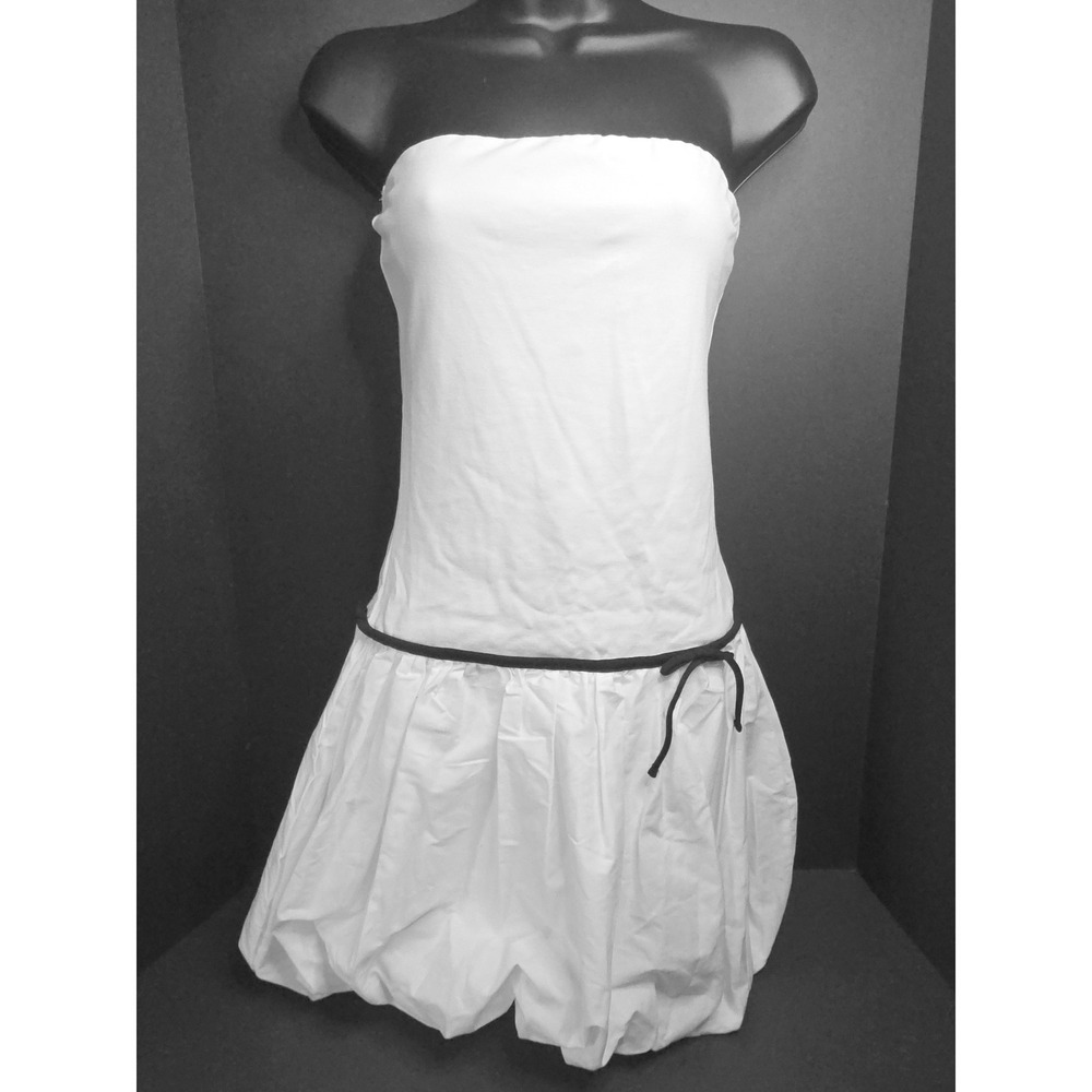 21 Saints White Strapless Bubble Hem Mini Dress Black Waist Tie Size S